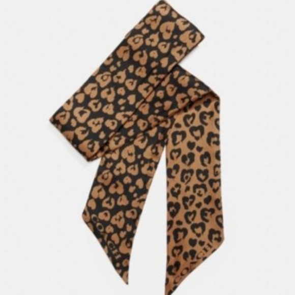 NWT COACH Leopard Print Silk Skinny Scarf - Picture 1 of 3